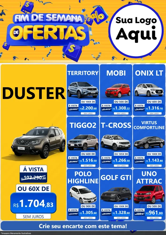 Modelo de Encarte para Encarte A4 Vertical com o tema Fim de Semana de Ofertas para Concessionaria de Carros