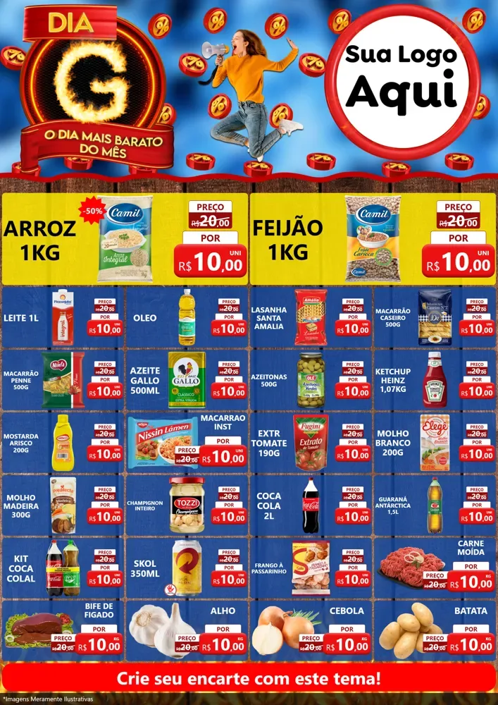 Modelo de Encarte para Encarte A4 Vertical com o tema Dia G - O Dia Mais Barato Do Mês para Supermercado