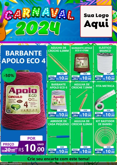 Modelo de Encarte para Encarte A4 Vertical com o tema Carnaval 2027 para Armarinho e Aviamentos