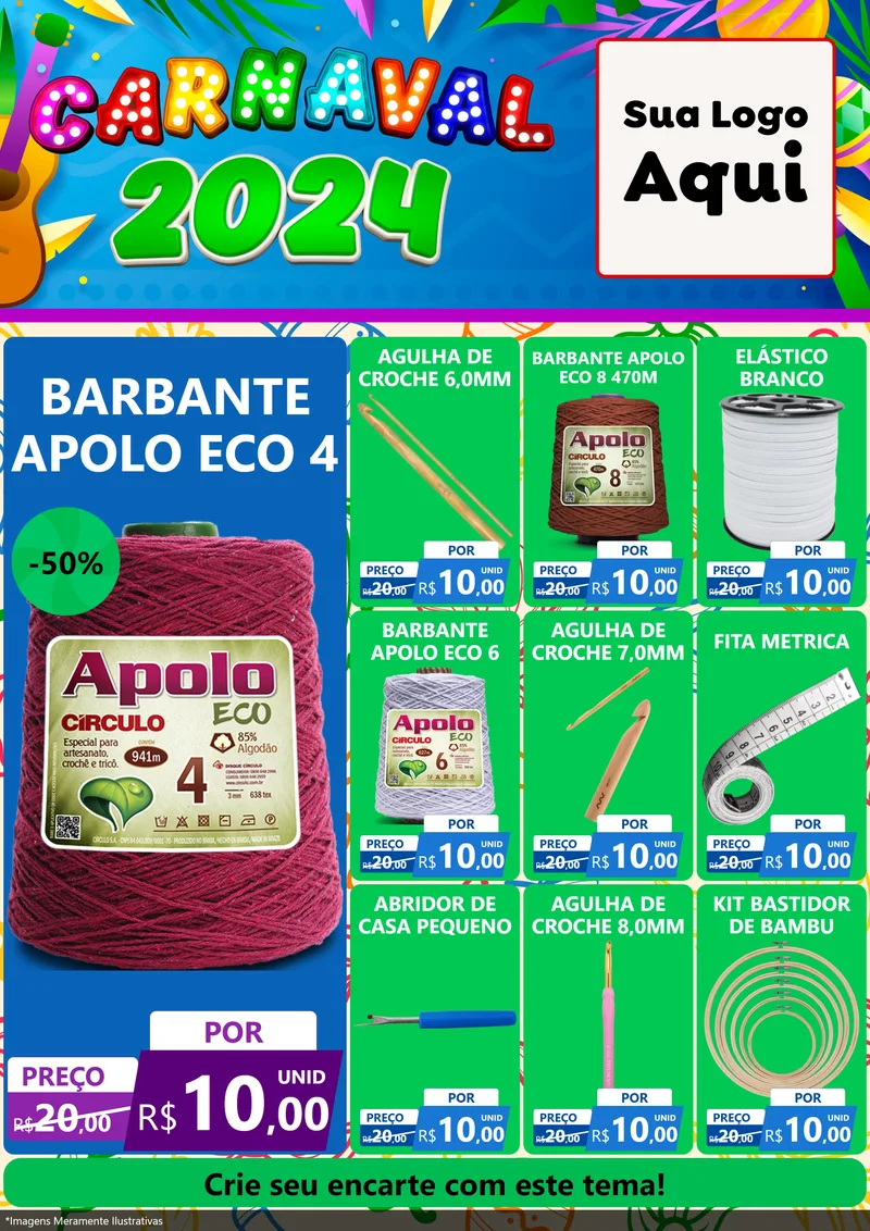 Modelo de Encarte para Encarte A4 Vertical com o tema Carnaval 2027 para Armarinho e Aviamentos