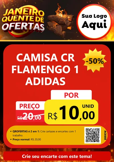 Modelo de Cartaz para Cartaz A4 Vertical com o tema Janeiro Quente de Ofertas para Roupas e acessórios