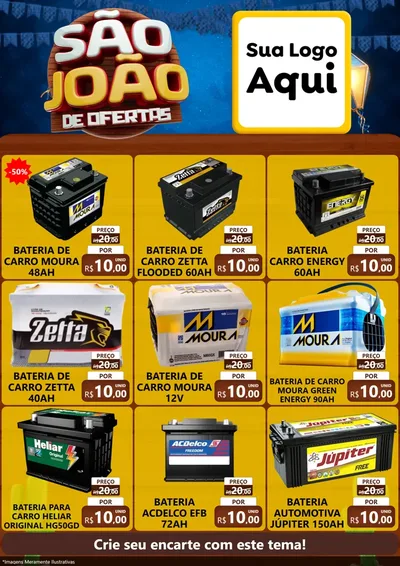 Modelo de Encarte para Encarte A4 Vertical com o tema São João Ofertas Imbatíveis! - Junina para Baterias Elétricas