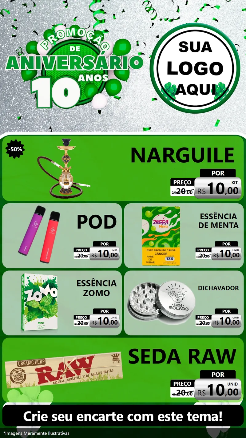 Modelo de TV para TV Vertical com o tema Promoção de Aniversário - 10 Anos para Tabacaria