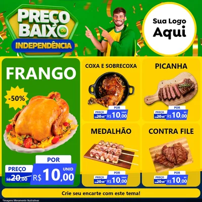 Modelo de Rede Social para Feed Facebook com o tema Preço Baixo de Independência para Assados