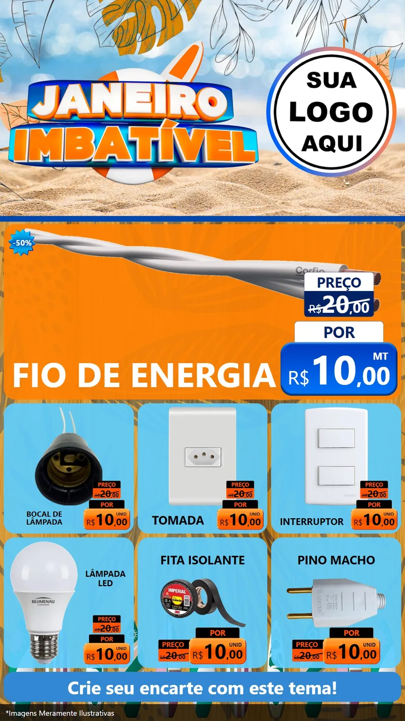 Modelo de Rede Social para Stories com o tema Janeiro Imbatível para Materiais Elétricos