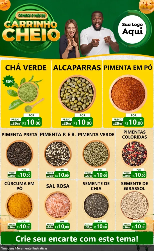 Modelo de Encarte para Encarte Grande com o tema Carrinho Cheio para Produtos Naturais