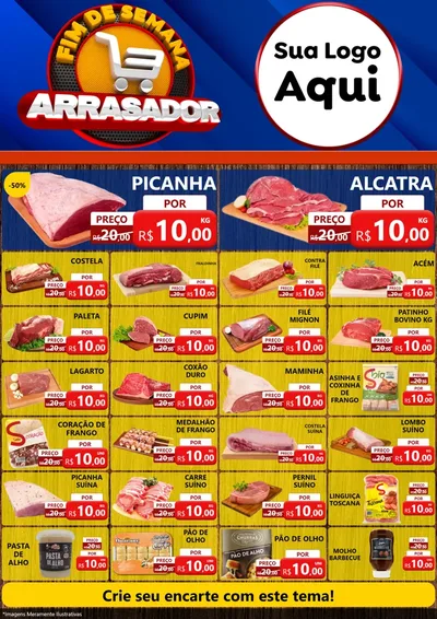 Modelo de Encarte para Encarte A4 Vertical com o tema Fim De Semana Arrasador para Açougue