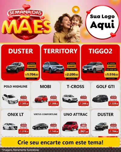 Modelo de Rede Social para Feed Instagram com o tema Semana das Mães para Concessionaria de Carros