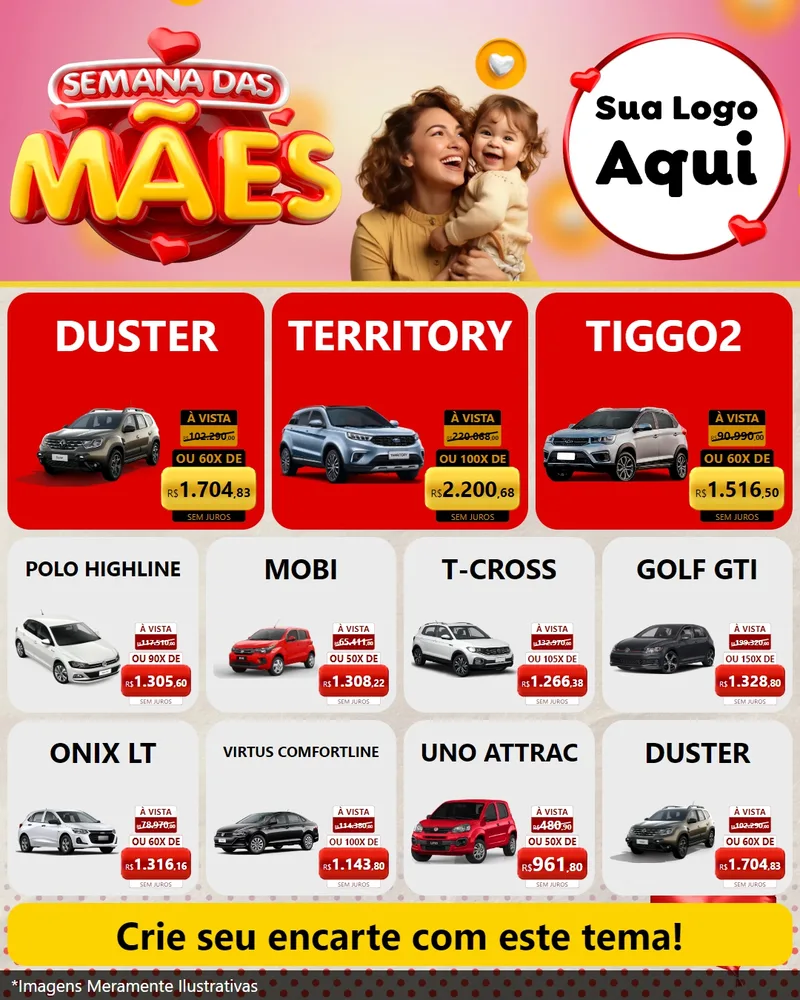 Modelo de Rede Social para Feed Instagram com o tema Semana das Mães para Concessionaria de Carros