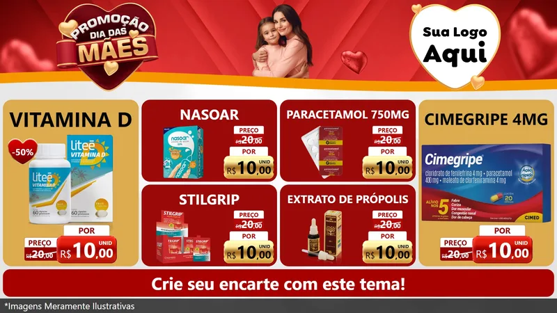 Modelo de TV para TV Horizontal com o tema Promoção Dia das Mães para Farmácia