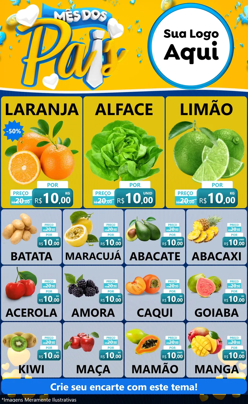Modelo de Encarte para Encarte Grande com o tema Mês dos Pais para Hortifrúti