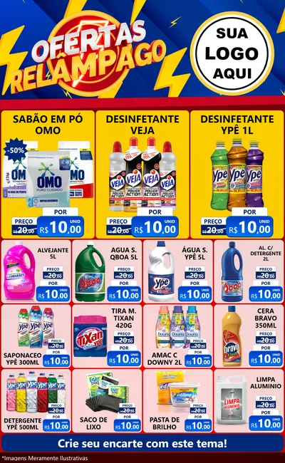 Modelo de Encarte para Encarte Grande com o tema Ofertas Relâmpago para Produtos de Limpeza