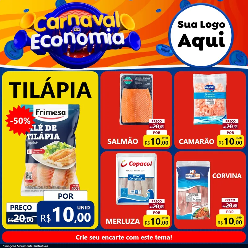 Modelo de Rede Social para Feed Facebook com o tema Carnaval da Economia para Peixaria