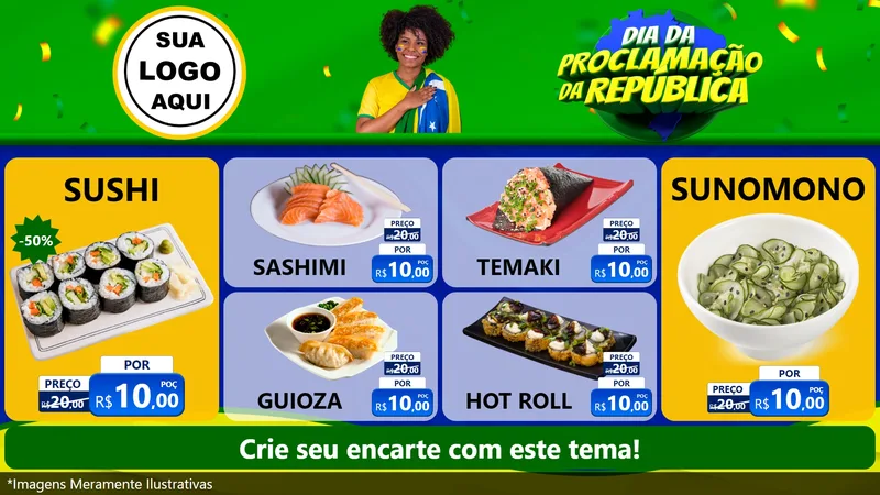 Modelo de TV para TV Horizontal com o tema Dia Da Proclamação Da República para Comida japonesa