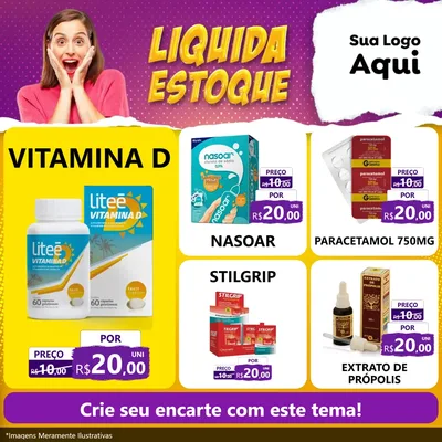 Modelo de Rede Social para Feed Facebook com o tema Liquida estoque para Farmácia