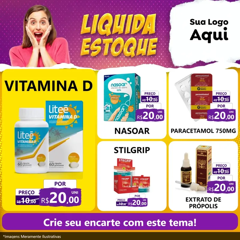 Modelo de Rede Social para Feed Facebook com o tema Liquida estoque para Farmácia