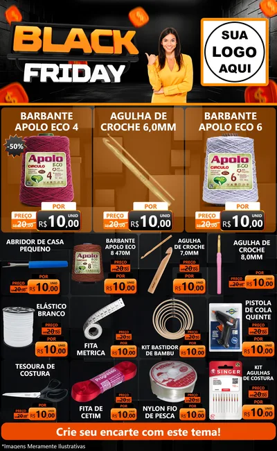 Modelo de Encarte para Encarte Grande com o tema Black Friday para Armarinho e Aviamentos