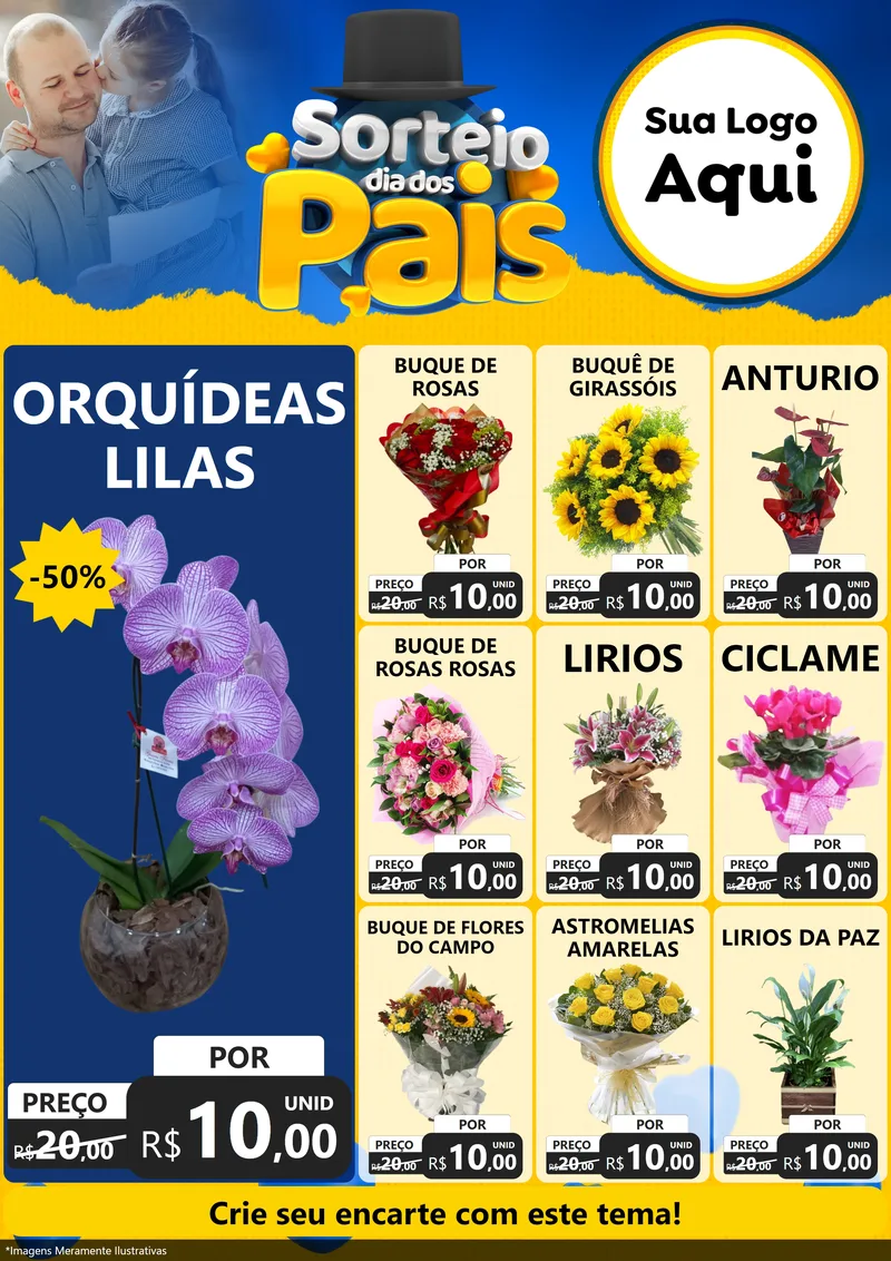 Modelo de Encarte para Encarte A4 Vertical com o tema Sorteio Dia Dos Pais para Floricultura e jardim