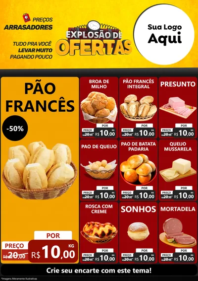 Modelo de Encarte para Encarte A4 Vertical com o tema Explosão de Ofertas para Padaria