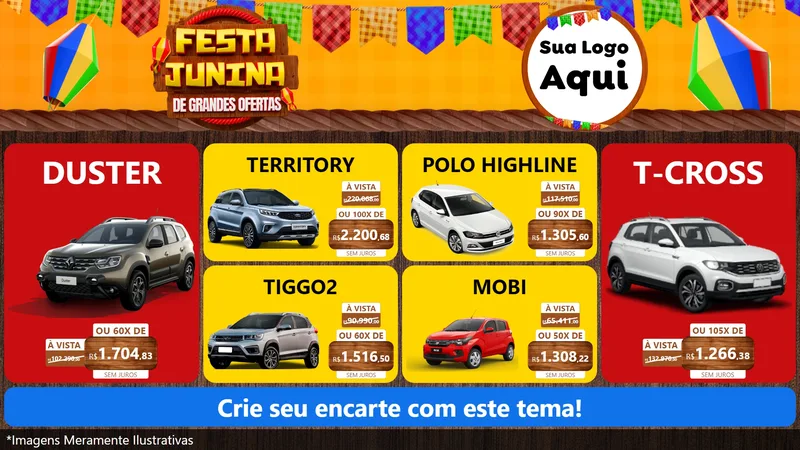 Modelo de TV para TV Horizontal com o tema Festa Junina de Grandes Ofertas para Concessionaria de Carros