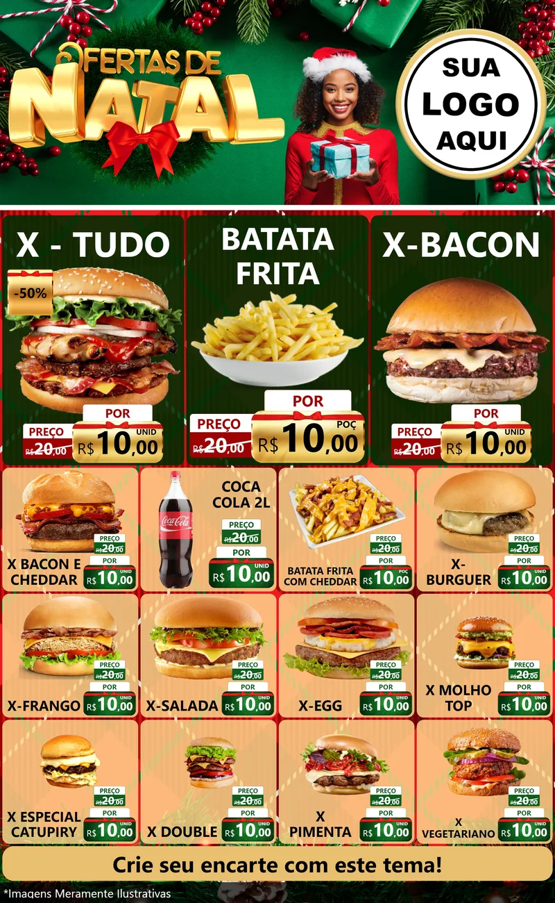 Modelo de Encarte para Encarte Grande com o tema Ofertas de Natal para Hamburgueria