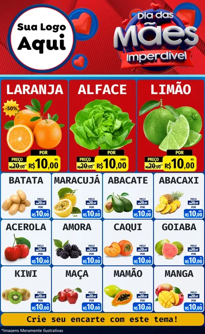 Modelo de Encarte para Encarte Grande com o tema Dia Das Mães Imperdível para Hortifrúti