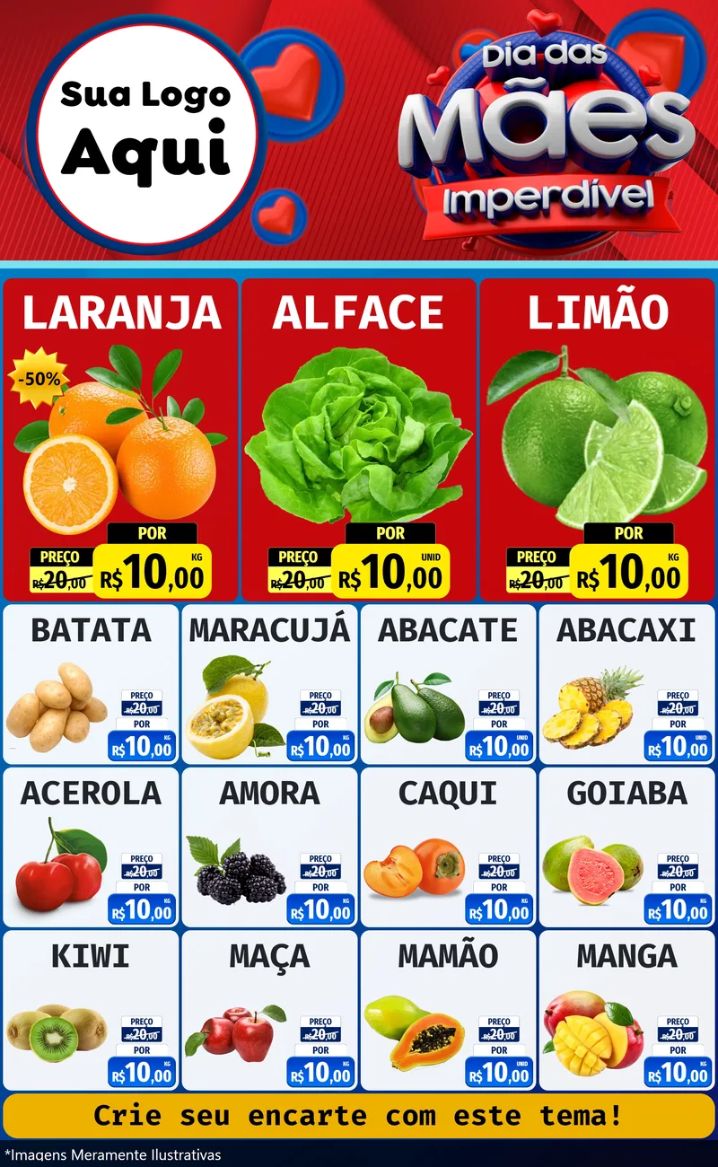 Modelo de Encarte para Encarte Grande com o tema Dia Das Mães Imperdível para Hortifrúti