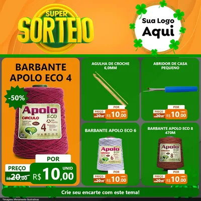 Modelo de Rede Social para Feed Facebook com o tema Super Sorteio para Armarinho e Aviamentos
