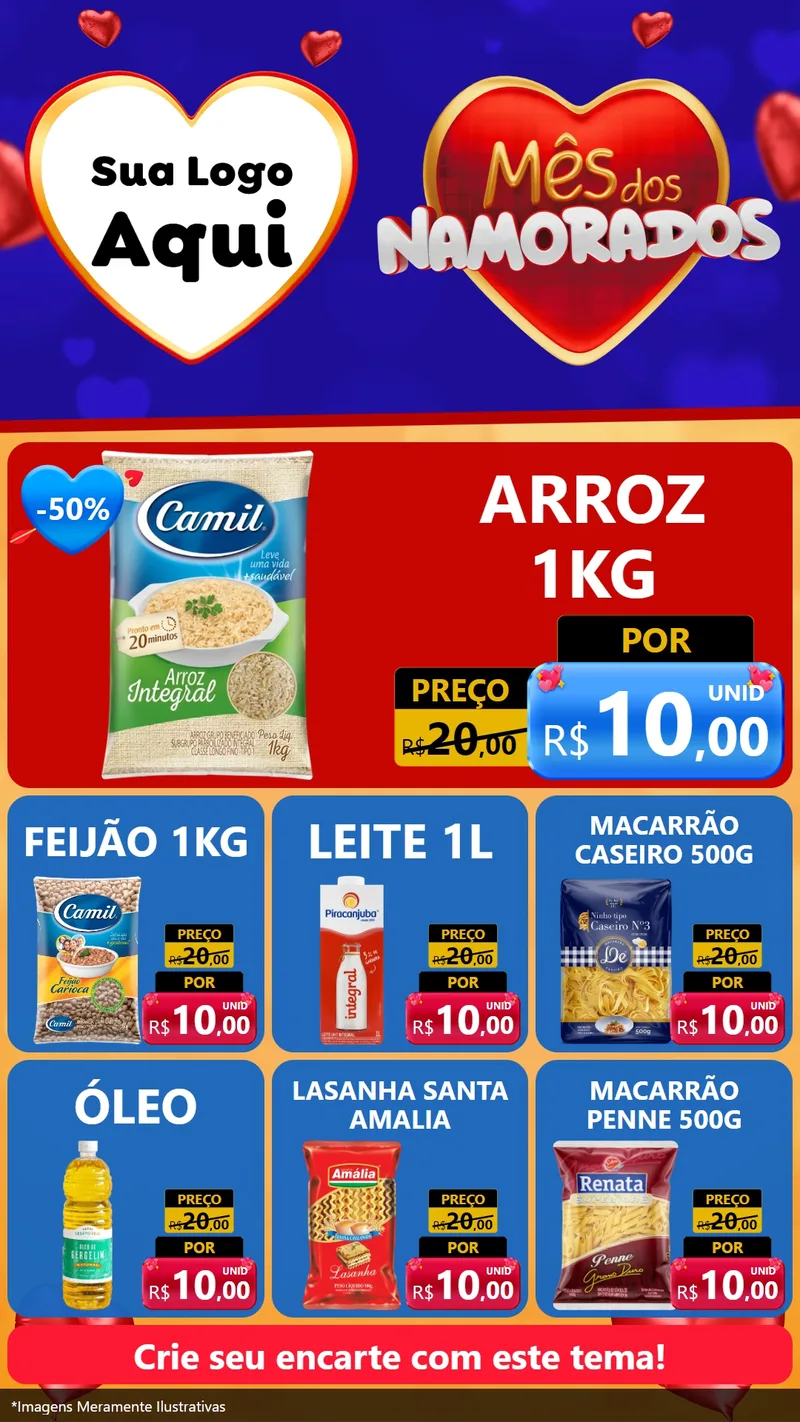 Modelo de Rede Social para Stories com o tema Mês dos Namorados para Supermercado