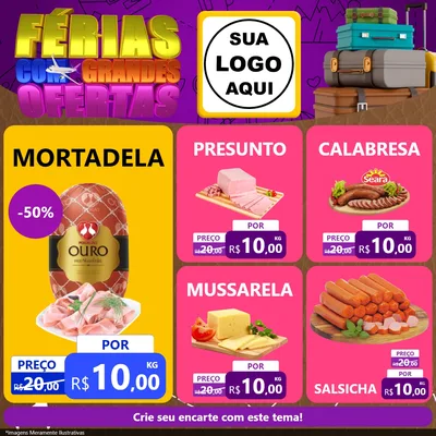 Modelo de Rede Social para Feed Facebook com o tema Férias com Grandes Ofertas para Frios e Laticínios