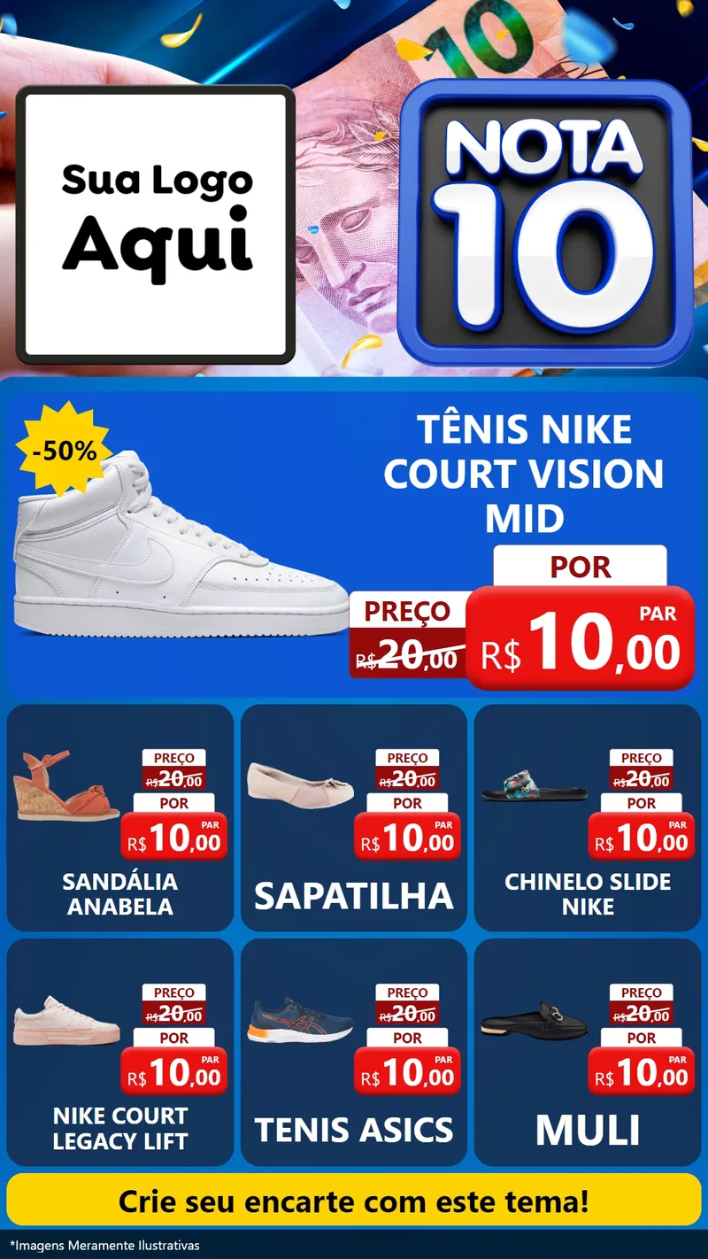 Modelo de Rede Social para Stories com o tema Nota 10 para Calçados