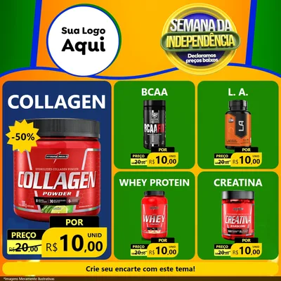 Modelo de Rede Social para Feed Facebook com o tema Semana da Independência Declaramos Preços Baixos para Suplementos alimentares