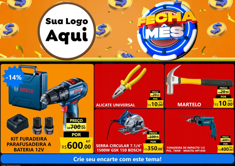Modelo de Encarte para Encarte A4 Horizontal com o tema Fecha Mês para Maquinas e Ferramentas