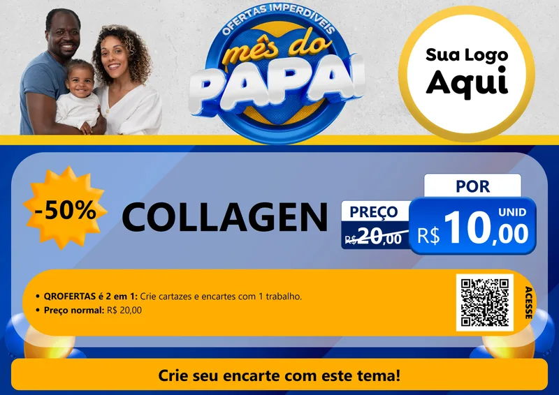 Modelo de Cartaz para Cartaz A4 Horizontal com o tema Ofertas Imperdíveis Mês Do Papai para Suplementos alimentares