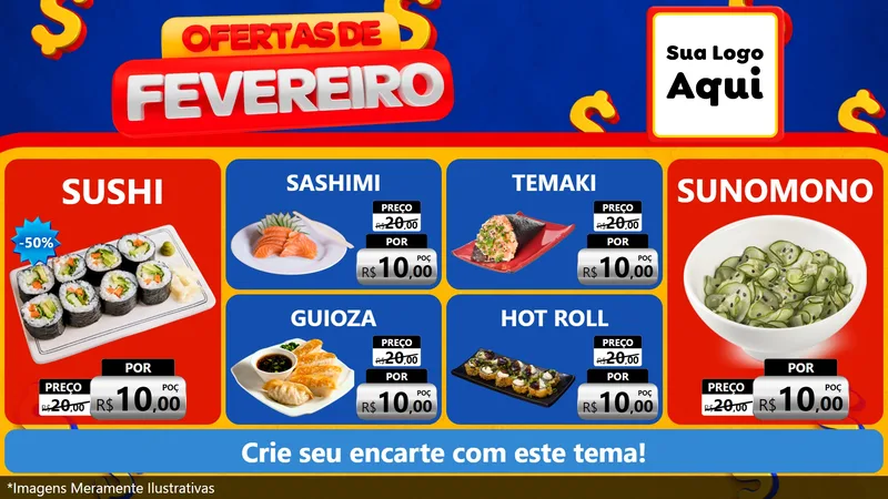 Modelo de TV para TV Horizontal com o tema Ofertas de Fevereiro para Comida japonesa