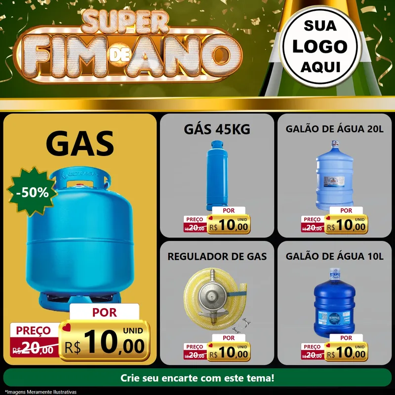 Modelo de Rede Social para Feed Facebook com o tema Super Fim de Ano para Água e gás