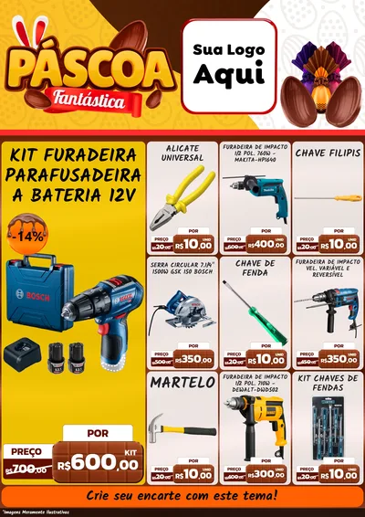 Modelo de Encarte para Encarte A4 Vertical com o tema Páscoa Fantástica para Maquinas e Ferramentas