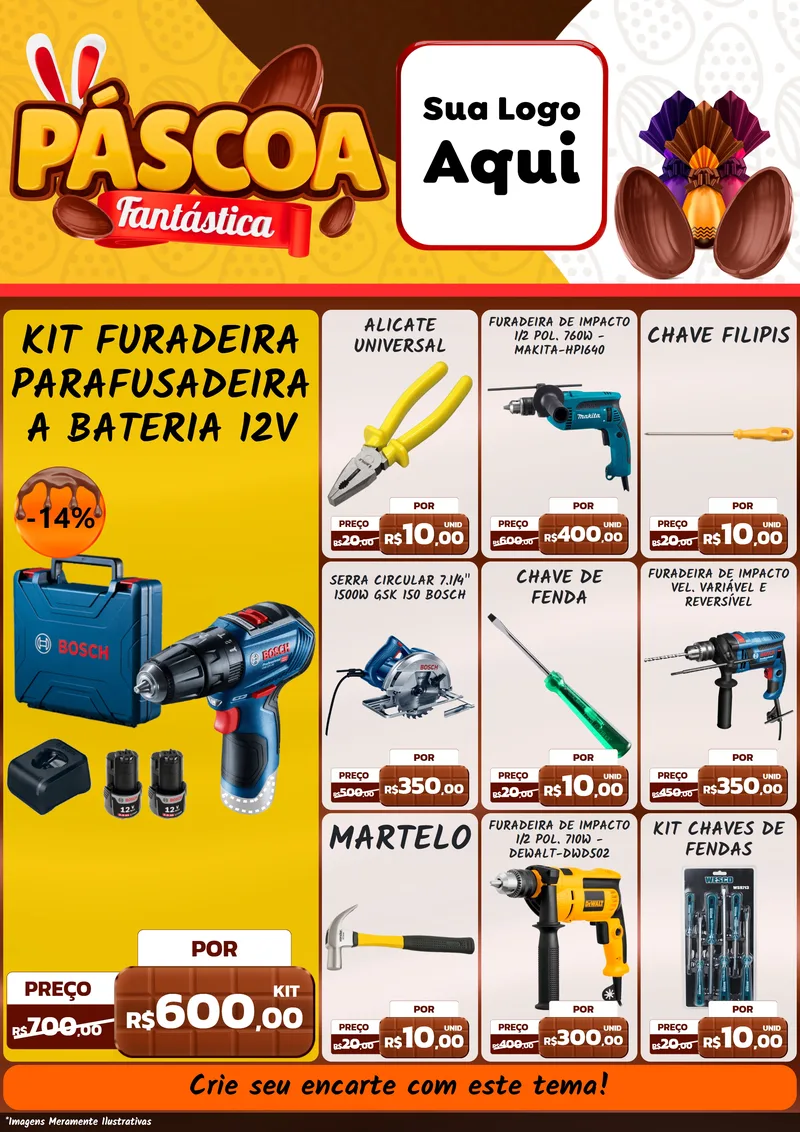 Modelo de Encarte para Encarte A4 Vertical com o tema Páscoa Fantástica para Maquinas e Ferramentas