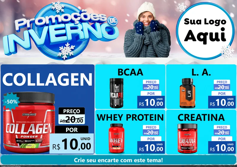 Modelo de Encarte para Encarte A4 Horizontal com o tema Promoções de Inverno para Suplementos alimentares