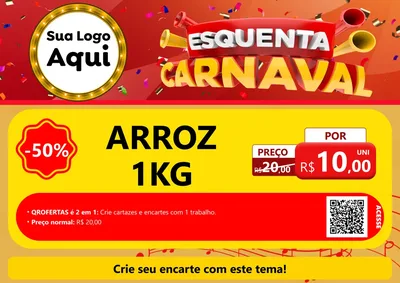Modelo de Cartaz para Cartaz A4 Horizontal com o tema Esquenta Carnaval para Supermercado