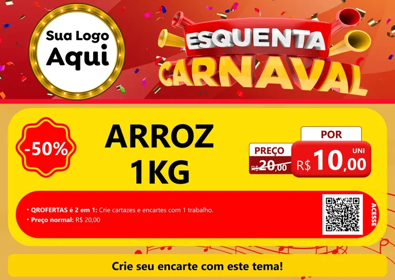 Modelo de Cartaz para Cartaz A4 Horizontal com o tema Esquenta Carnaval para Supermercado