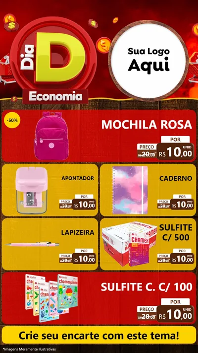 Modelo de TV para TV Vertical com o tema Dia D Economia para Papelaria