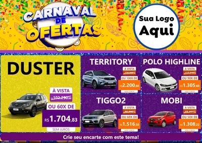 Modelo de Encarte para Encarte A4 Horizontal com o tema Carnaval de Ofertas para Concessionaria de Carros