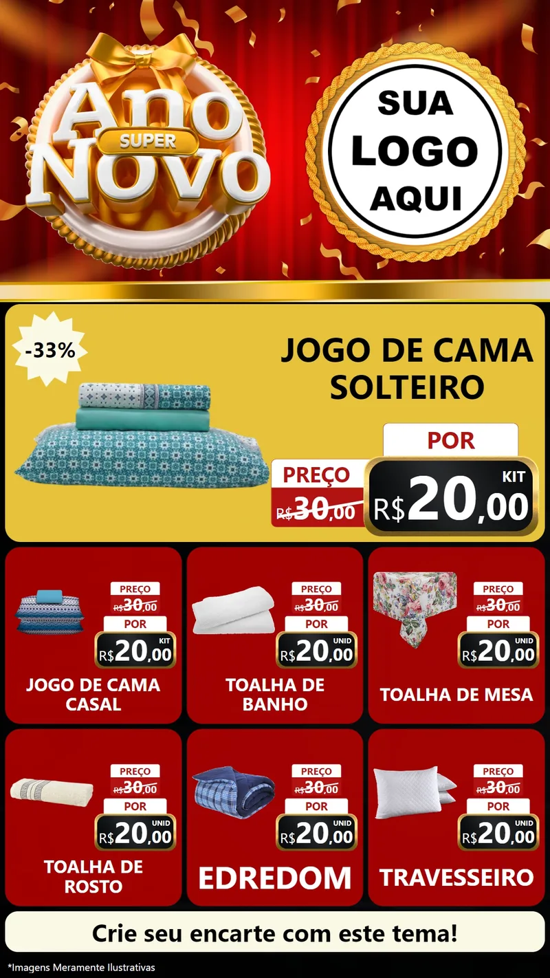 Modelo de Rede Social para Stories com o tema Super Ano Novo para Cama, Mesa e Banho