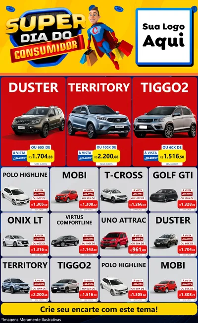 Modelo de Encarte para Encarte Grande com o tema Super Dia do Consumidor para Concessionaria de Carros