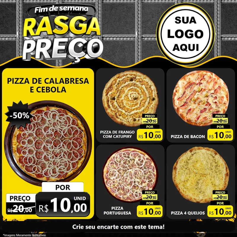 Modelo de Rede Social para Feed Facebook com o tema Fim de Semana Rasga Preço para Pizzaria