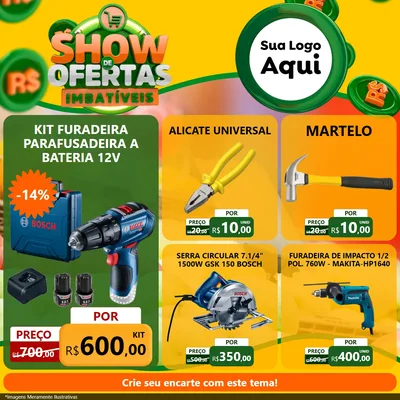 Modelo de Rede Social para Feed Facebook com o tema Show de Ofertas Imbatíveis para Maquinas e Ferramentas