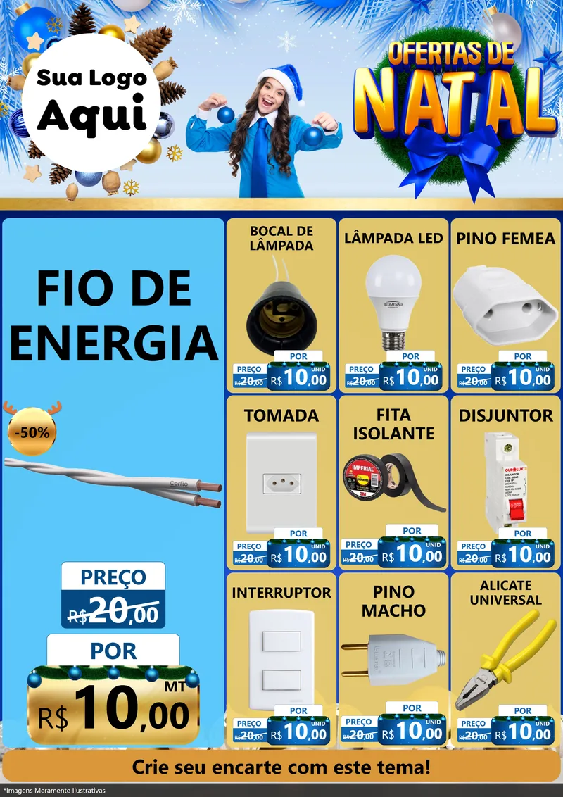 Modelo de Encarte para Encarte A4 Vertical com o tema Ofertas de Natal para Materiais Elétricos