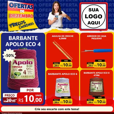 Modelo de Rede Social para Feed Facebook com o tema Ofertas de Dezembro - Preços Incríveis para Armarinho e Aviamentos