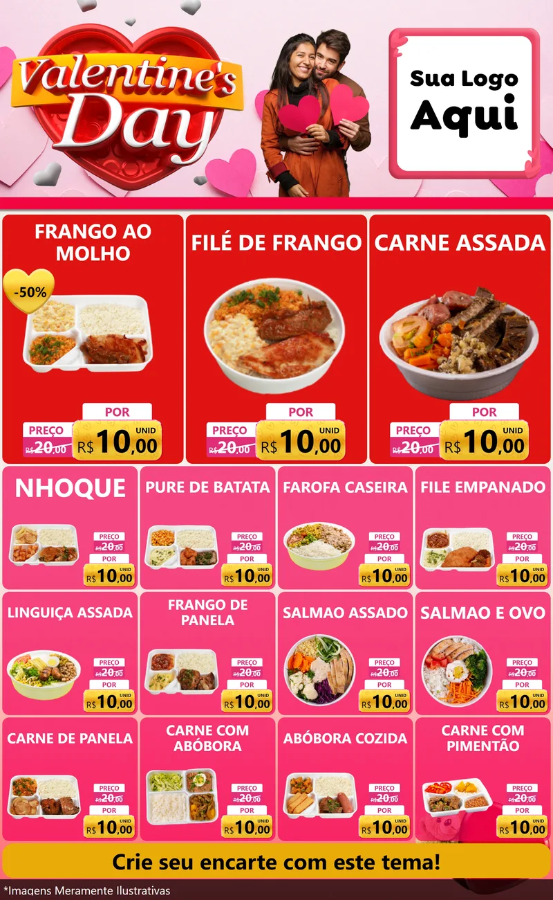 Modelo de Encarte para Encarte Grande com o tema Valentine's Day para Restaurante